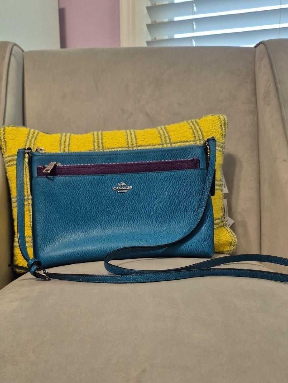 COACH Teal and Purple Colorblock Crossbody Clutch with Removable Pouch